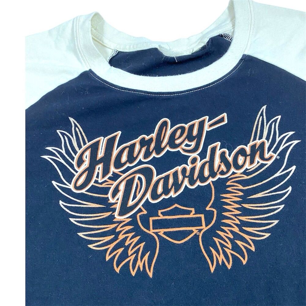Harley Davidson Women's Size‎ LARGE Black Ivory Varsity Striped Graphic Tee - Picture 2 of 6